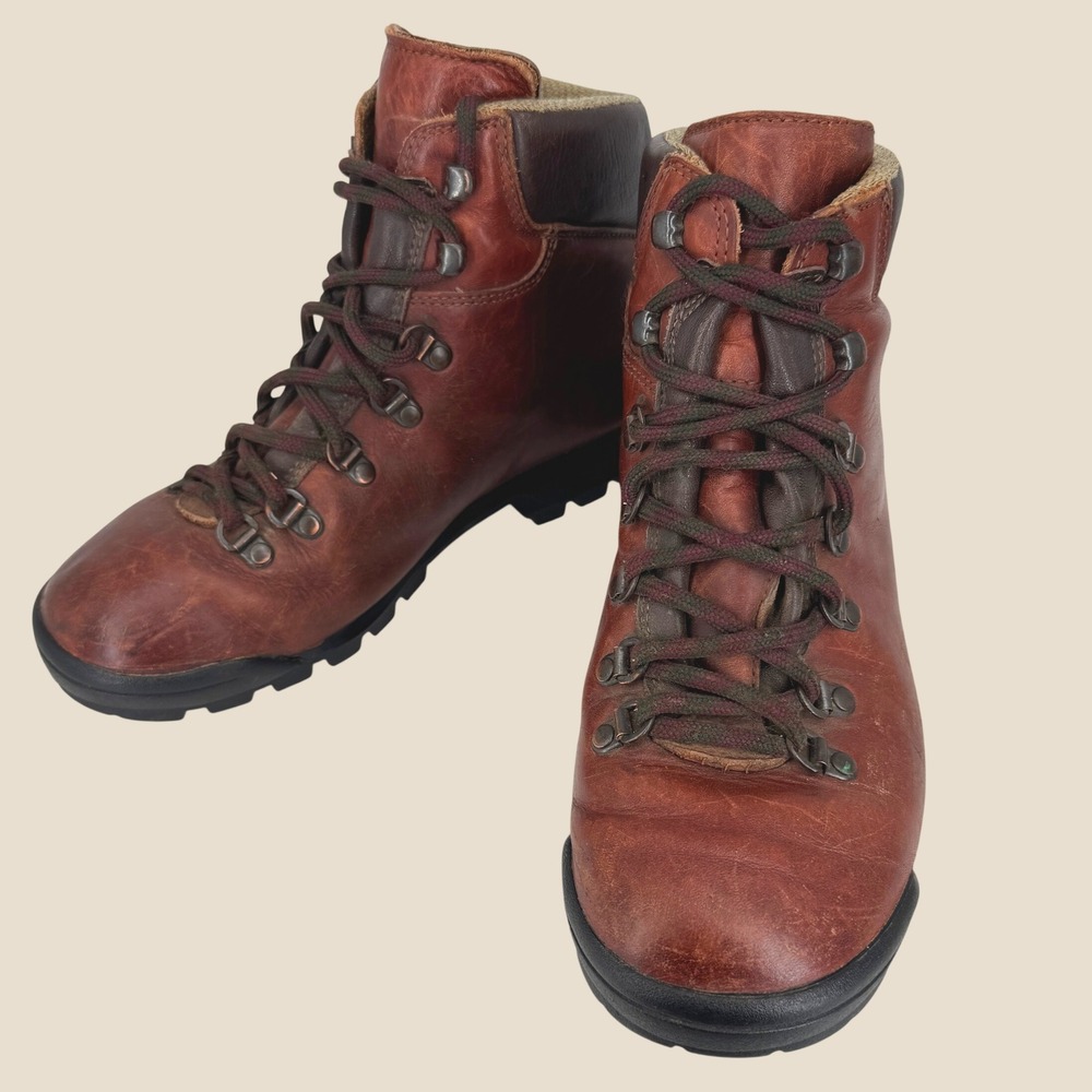Vintage EMS Hiking Boots Men 8 M Brown Leather Made Italy Vibram Lug Sole Hiker